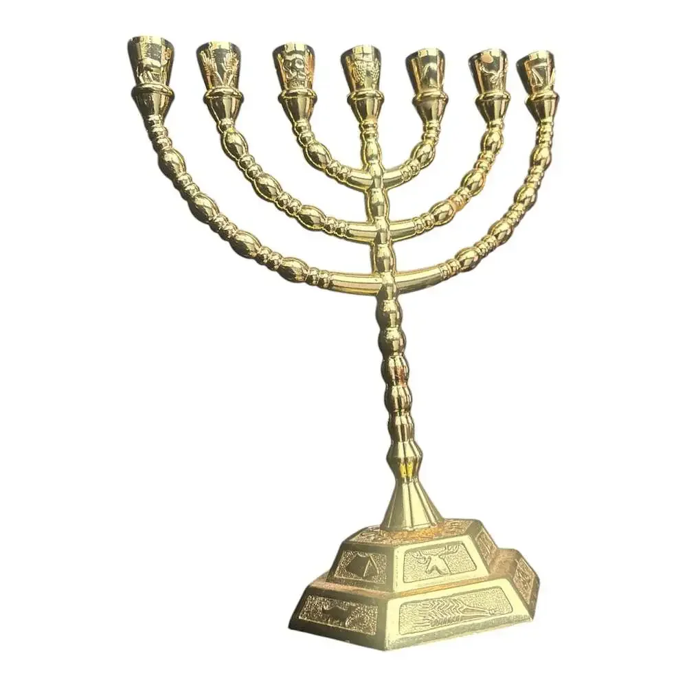 Jerusalem 7-Branch Temple Menorah 12 Tribes of Israel Decorative Candle Holder